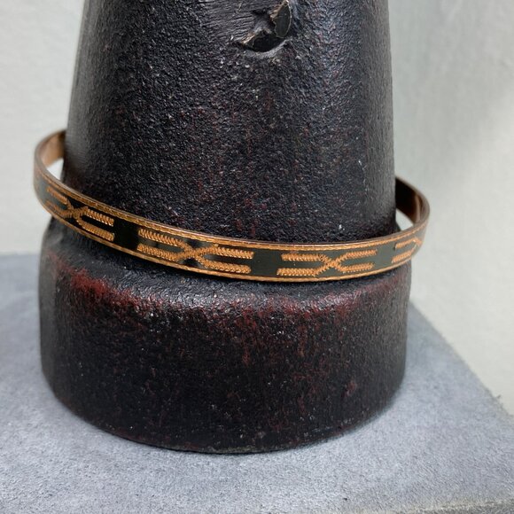 Vintage Copper Etched Black Enamel Cuff Bracelet Native - Picture 2 of 7